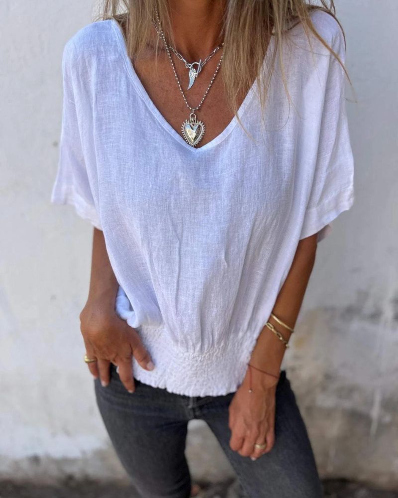 BOMIA - T-shirt Comoda con Vita e Scollatura a V