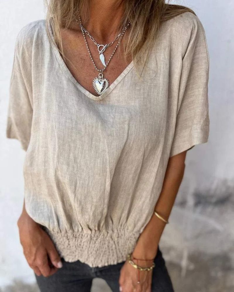 BOMIA - T-shirt Comoda con Vita e Scollatura a V