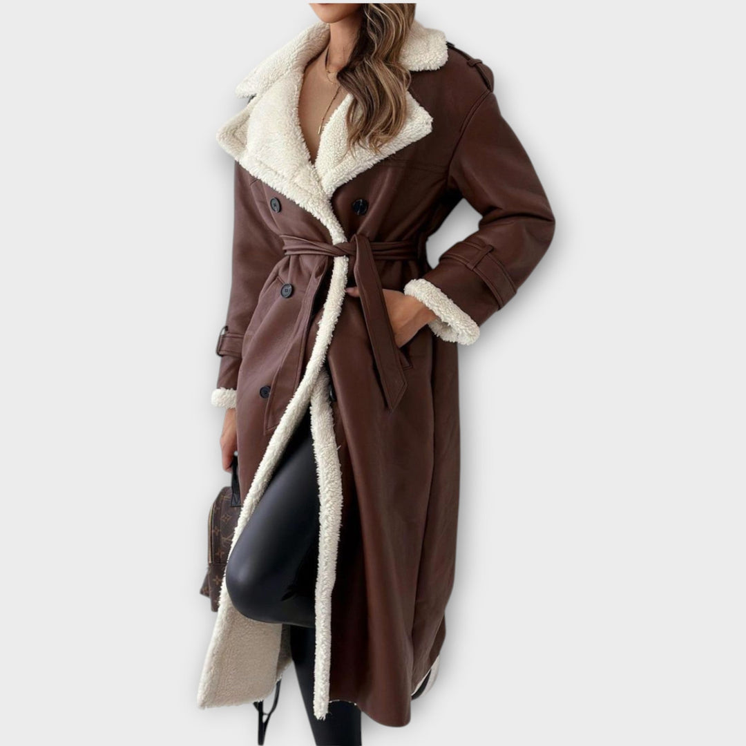 Trench Coat Doppiopetto Foderato in Sherpa