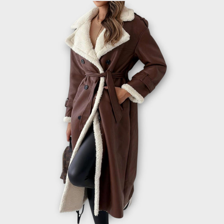 Trench Coat Doppiopetto Foderato in Sherpa