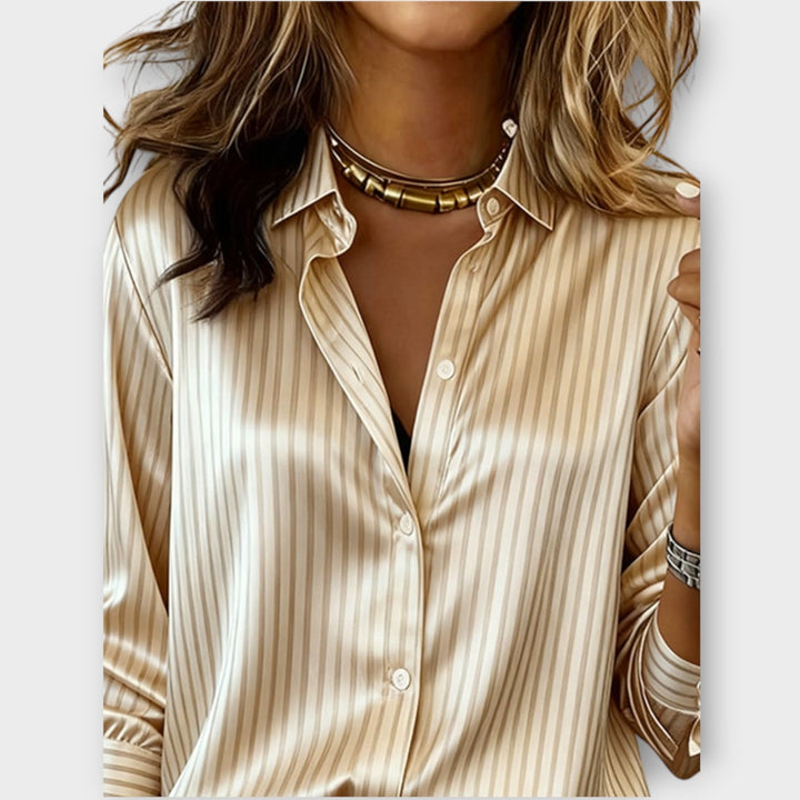 Blusa a Strisce con Bottone in Stile Setoso