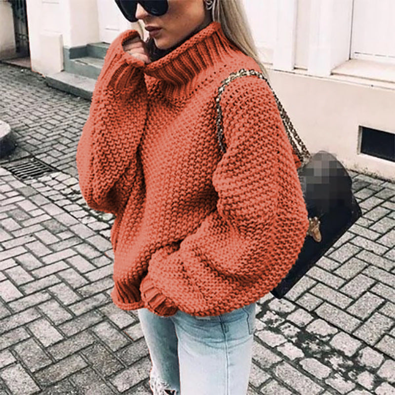 Maglione Donna Oversized in Maglia Spessa con Collo Alto