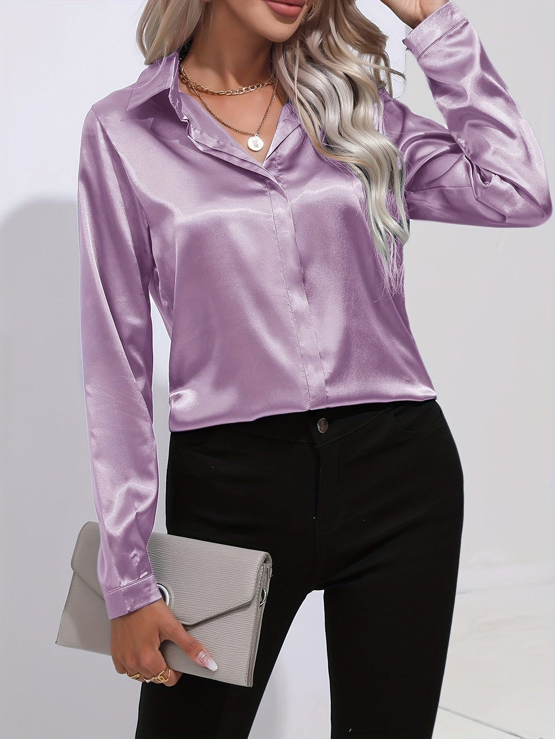 Luna - Blusa Satinata con Bottoni