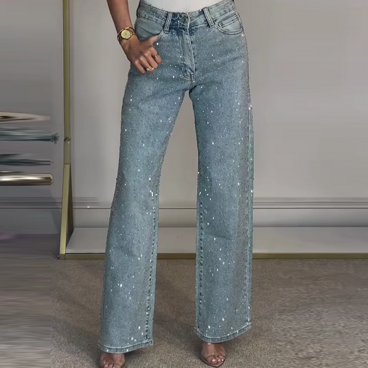Jeans dritti con strass – Diventa la stella splendente