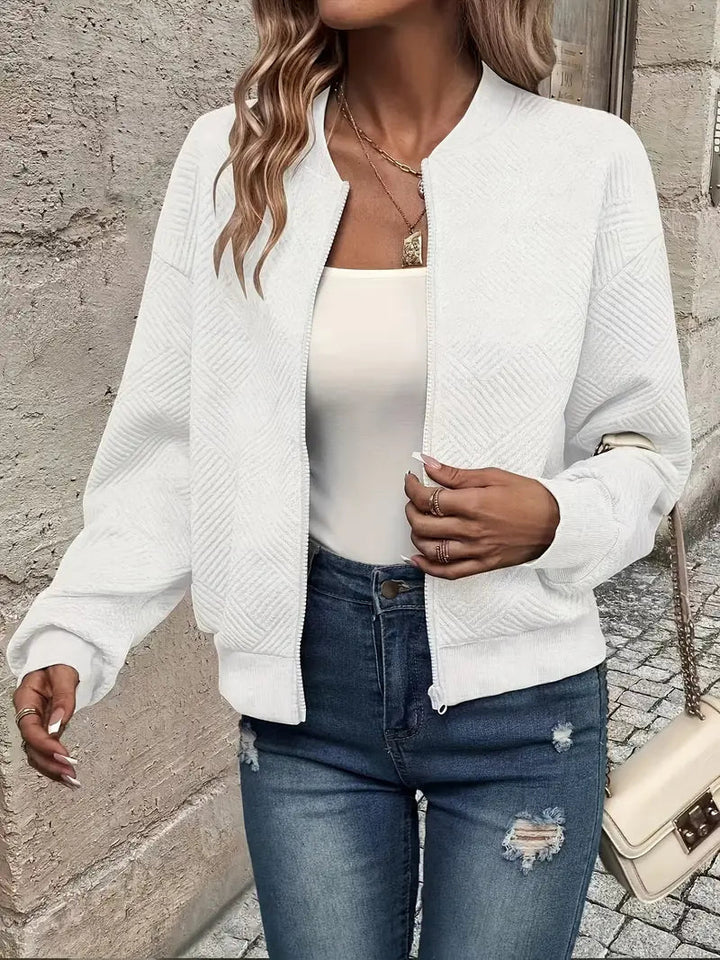Cardigan Testurizzato con Zip per Donna e Maniche Lunghe con Orlo a Coste
