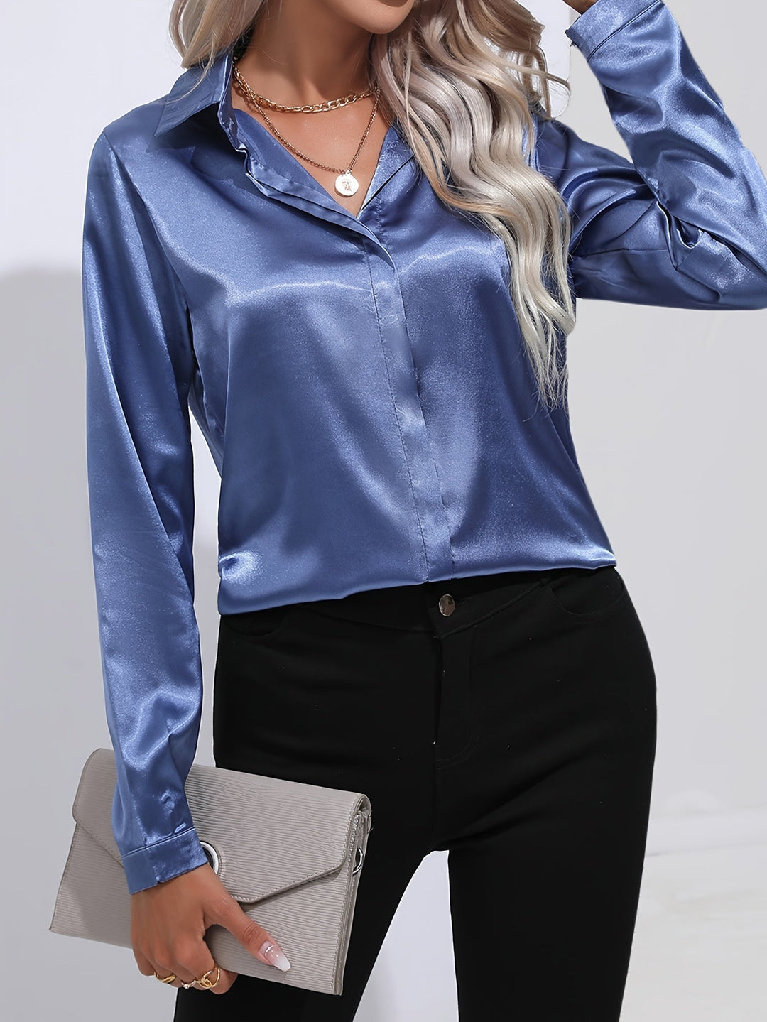 Luna - Blusa Satinata con Bottoni