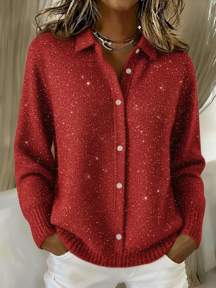 Maglione di Natale per donne con bottoni e paillettes e dettagli scintillanti