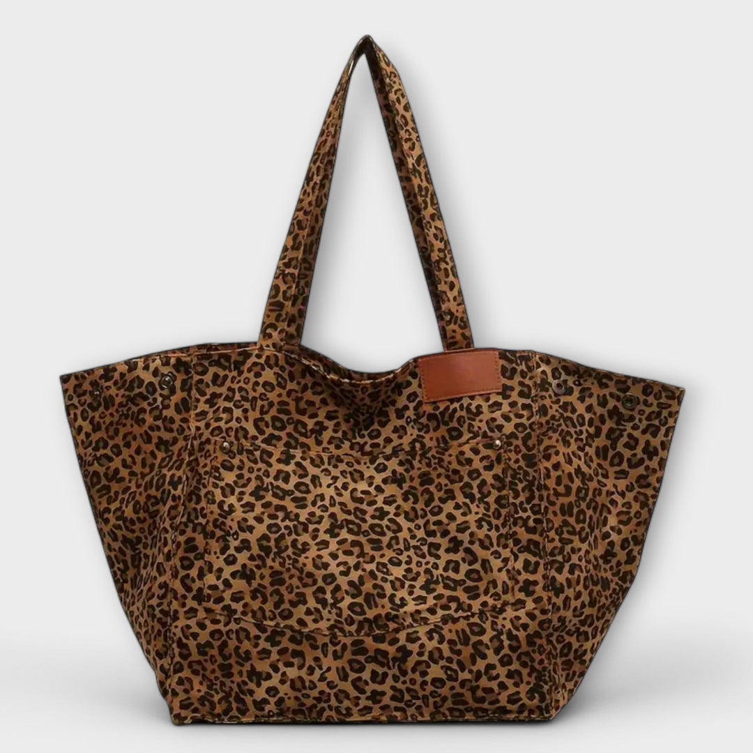 Elegante Borsa a Spalla in Tela con Stampa Leopardo