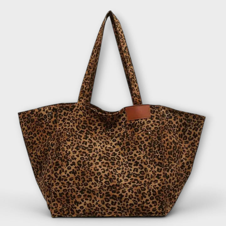 Elegante Borsa a Spalla in Tela con Stampa Leopardo