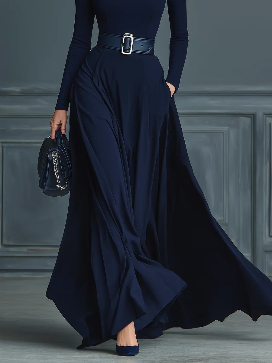 Eleonora - Abito a maglia blu scuro con collo alto