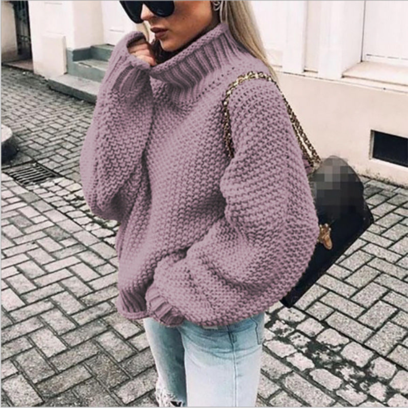 Maglione Donna Oversized in Maglia Spessa con Collo Alto