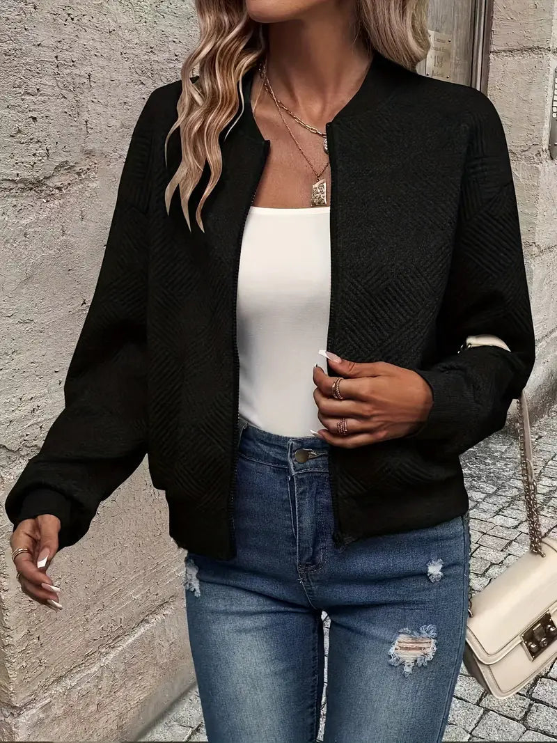 Cardigan Testurizzato con Zip per Donna e Maniche Lunghe con Orlo a Coste