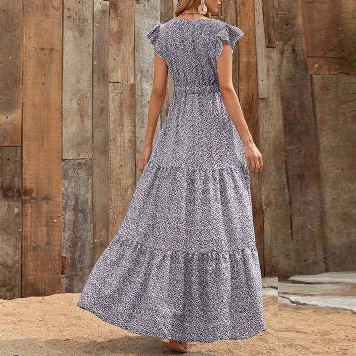 Abito Bohemien con Scollo a V e Stampa Floreale a Maniche Corte | Ideale per l'Estate