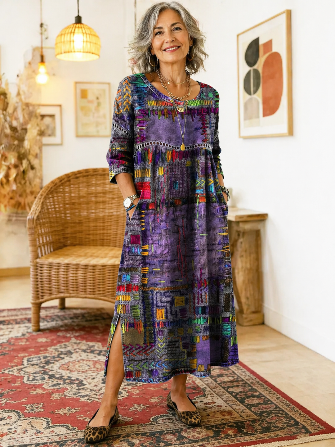 Manuela | Abito denim con patchwork etnico
