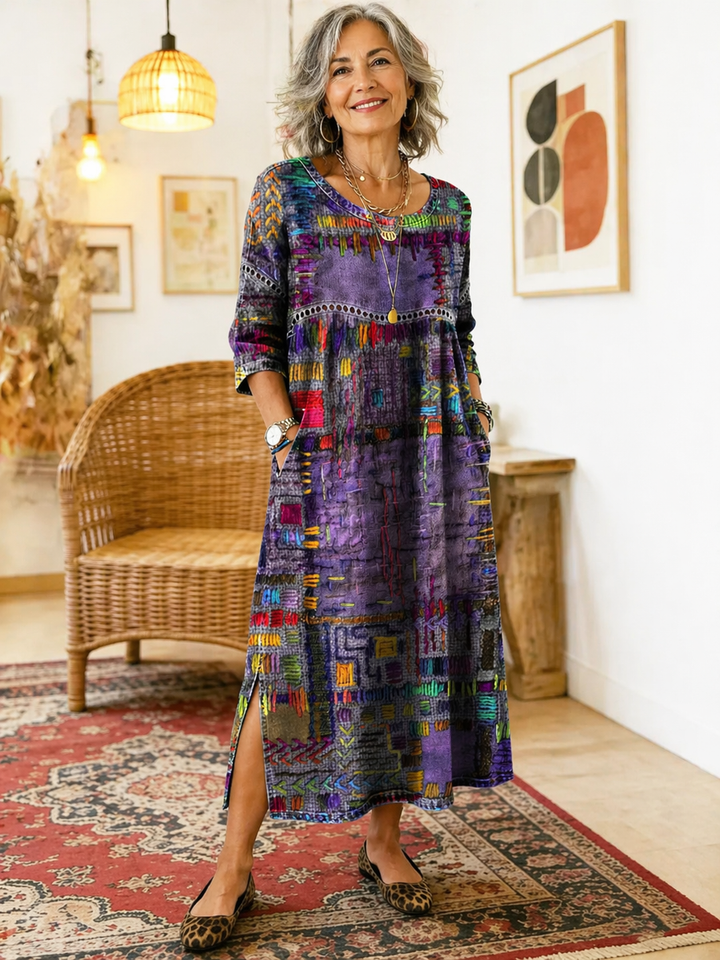 Manuela | Abito denim con patchwork etnico