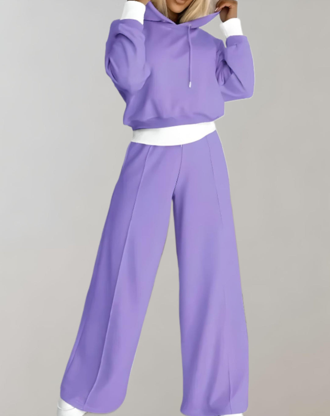 Completo da Donna in 2 Pezzi – Felpa Corto con Cappuccio & Pantaloni a Gamba Larga