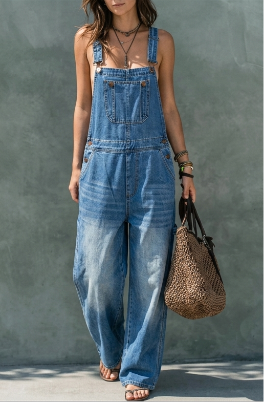 Harper | Mono in denim con vita elastica