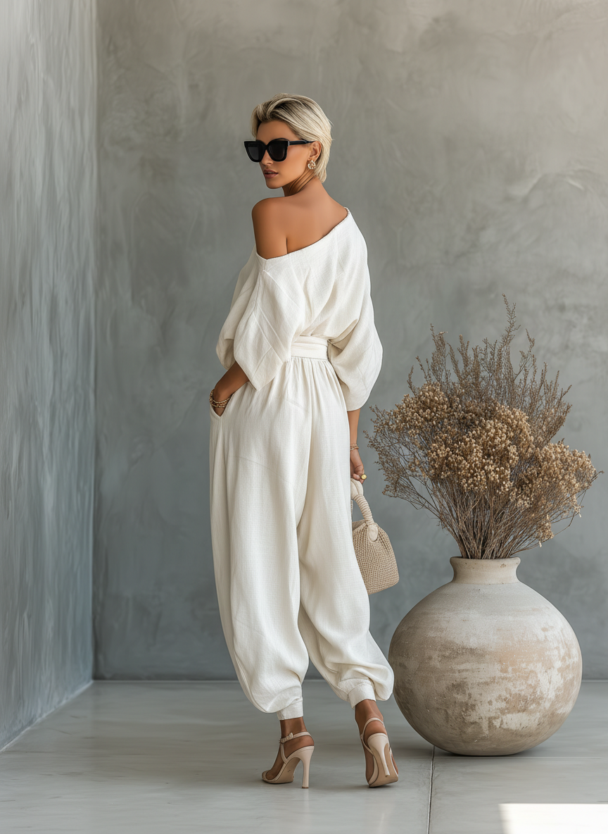 Lisa | Top morbido a spalle scoperte e pantaloni tapered