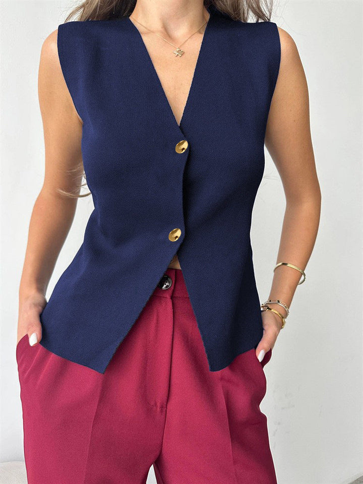 Grier – Top Peplum Senza Maniche con Bottoni