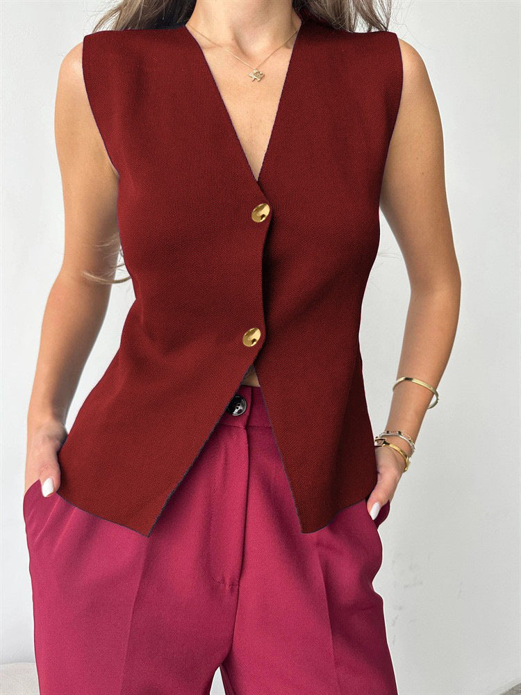 Grier – Top Peplum Senza Maniche con Bottoni