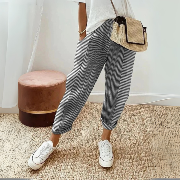 Celia | Pantaloni di Cotone a Righe Classici
