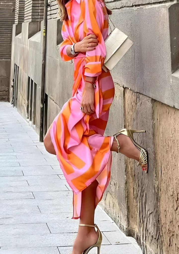 Olivia – Abito Camicia Stampato con Vita Sottile