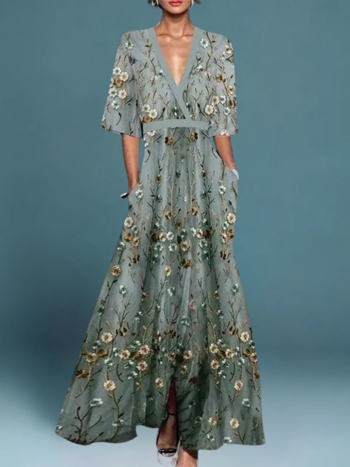 Hazel - Elegante Abito Boho con Scollatura a V e Cintura