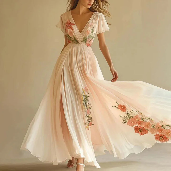 Amelia | Elegante Abito da Festa con Vita Alta e Scollatura a V