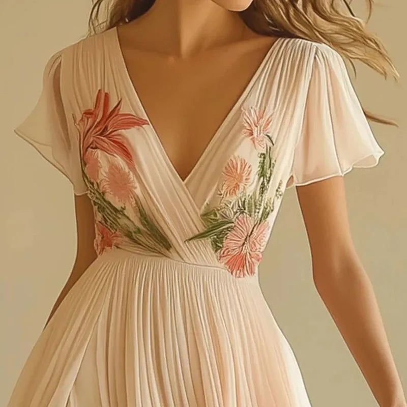 Amelia | Elegante Abito da Festa con Vita Alta e Scollatura a V