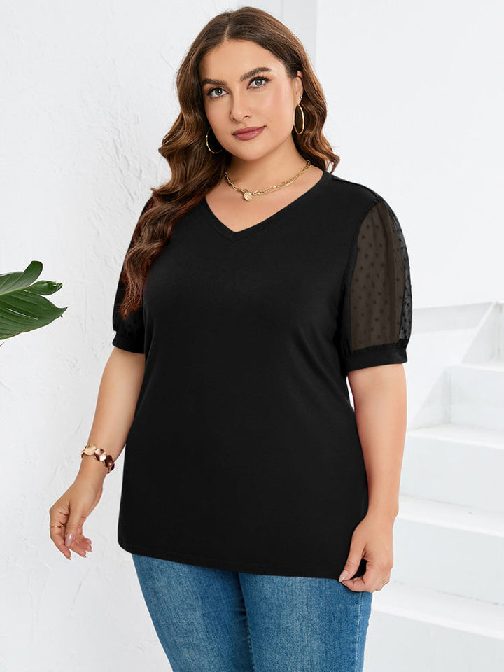Rema – Top V-Neck con Maniche Trasparenti