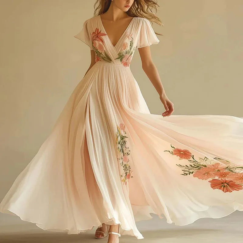 Amelia | Elegante Abito da Festa con Vita Alta e Scollatura a V