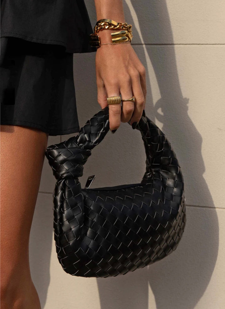 Borsa a Mano Woven da Donna con Manico Annodato e Forma Curva