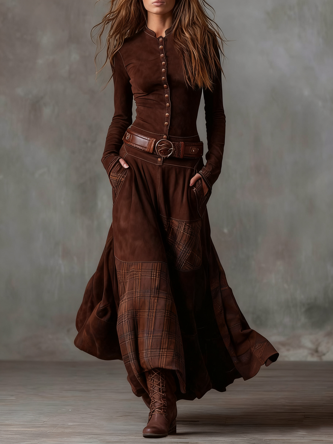 Azucena | Vestito maxi in camoscio con cintura