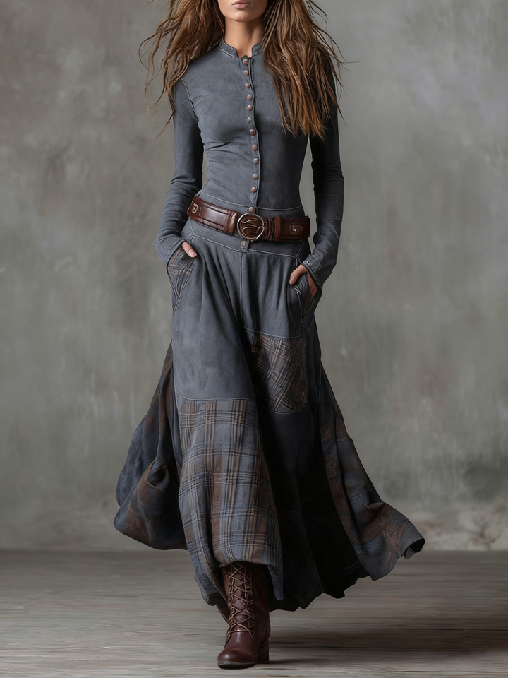Azucena | Vestito maxi in camoscio con cintura