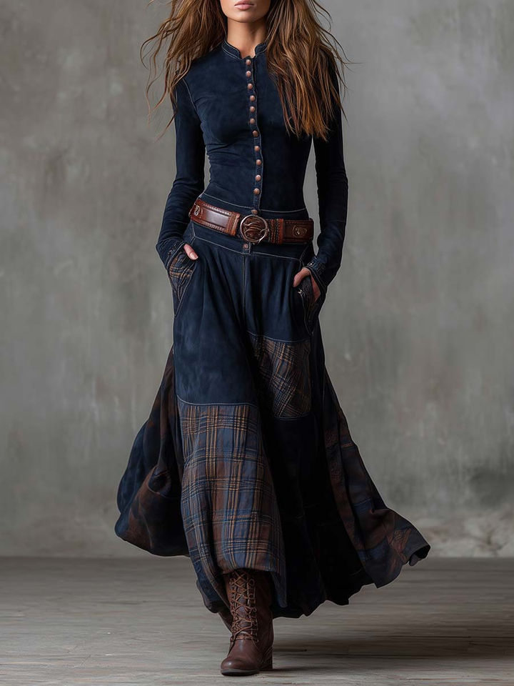 Azucena | Vestito maxi in camoscio con cintura