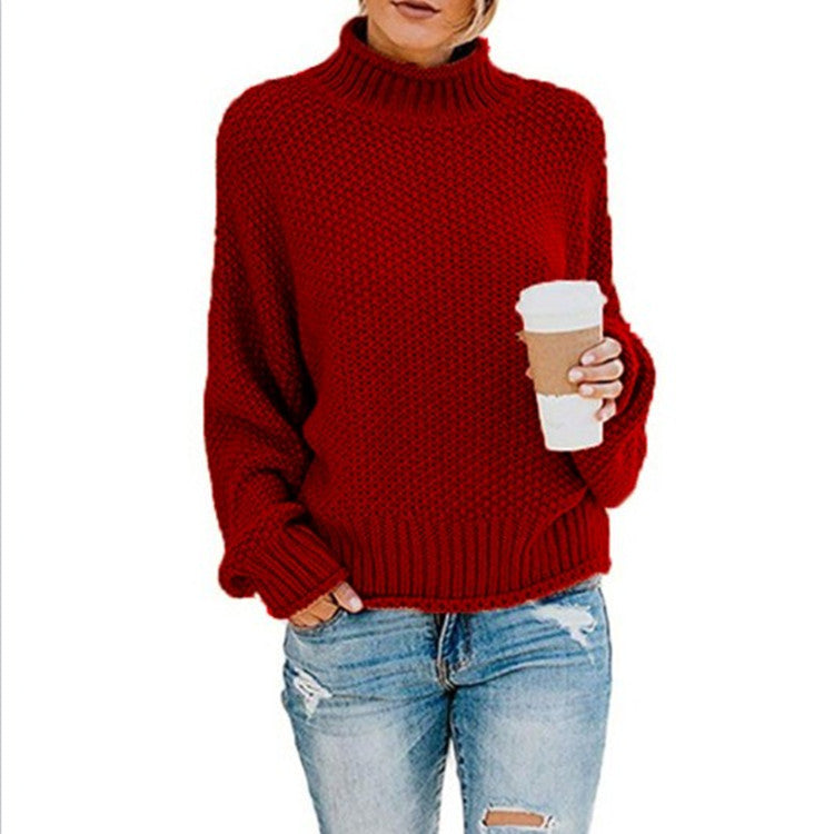 Maglione Donna Oversized in Maglia Spessa con Collo Alto