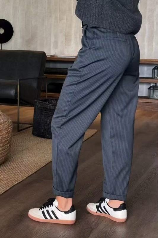 Pantaloni Suit Corti a Righe Casual da Donna