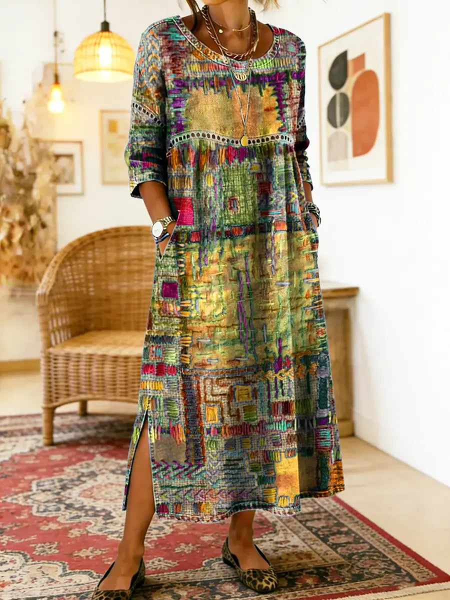 Manuela | Abito denim con patchwork etnico