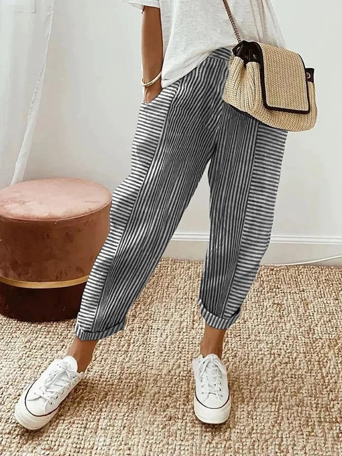 Celia | Pantaloni di Cotone a Righe Classici