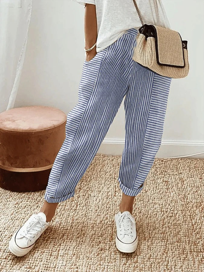 Celia | Pantaloni di Cotone a Righe Classici