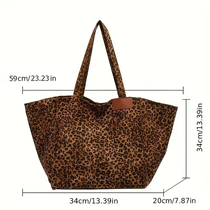 Elegante Borsa a Spalla in Tela con Stampa Leopardo