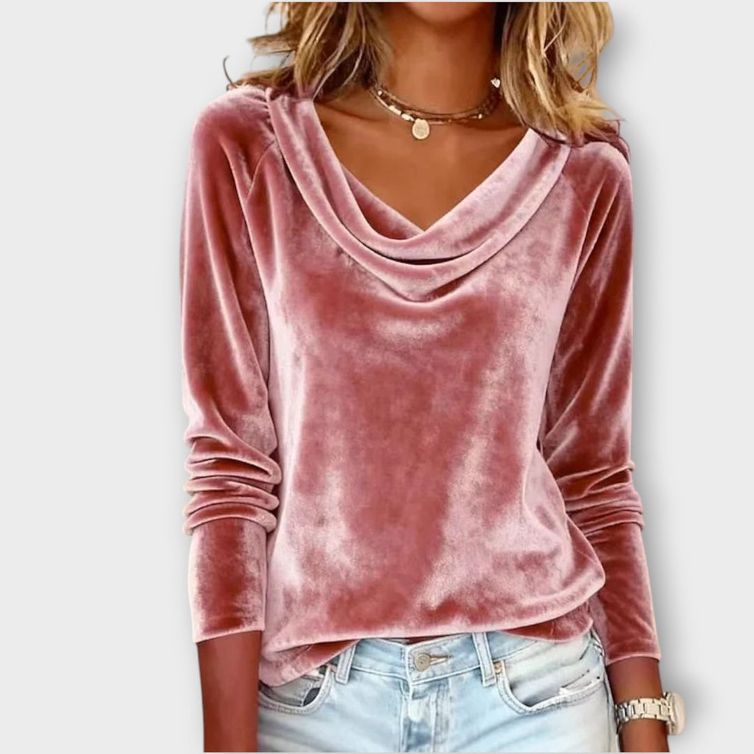 Top lungo con scollo drappeggiato in velluto