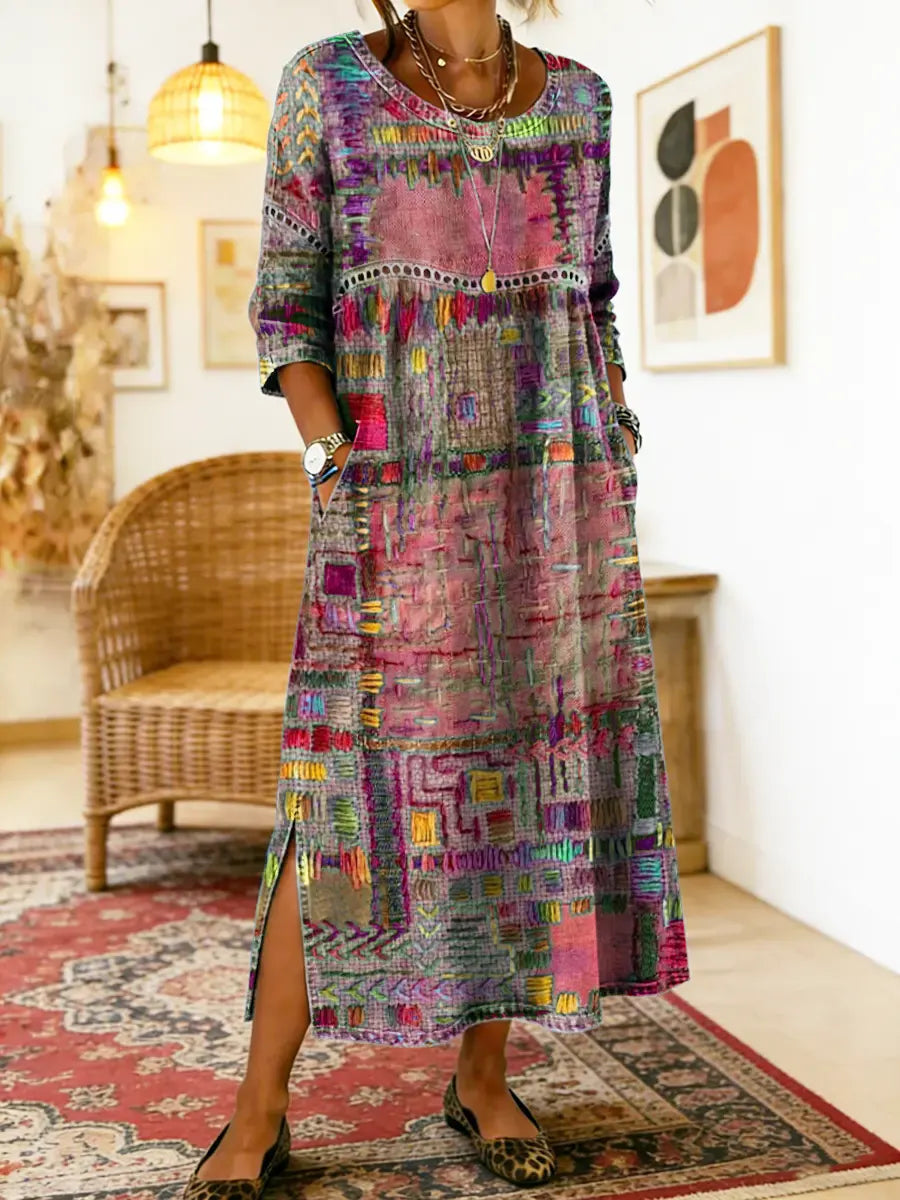 Manuela | Abito denim con patchwork etnico