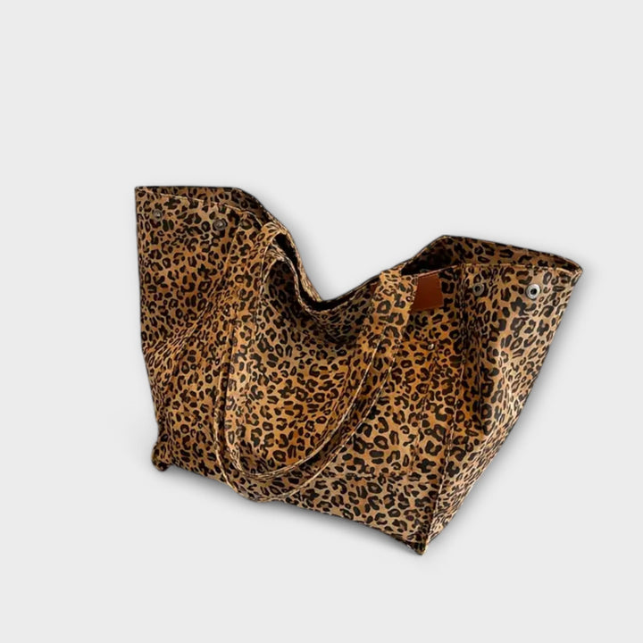 Elegante Borsa a Spalla in Tela con Stampa Leopardo