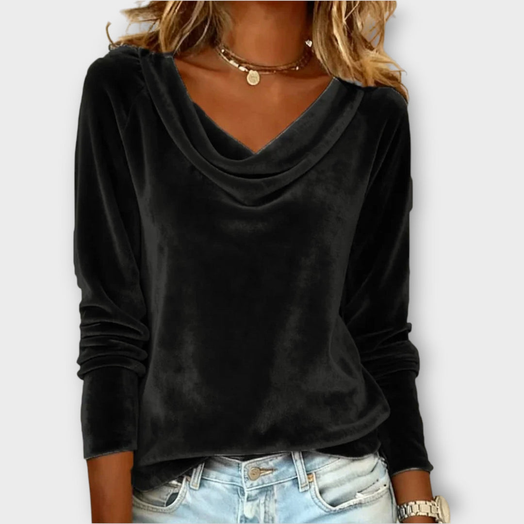 Top lungo con scollo drappeggiato in velluto