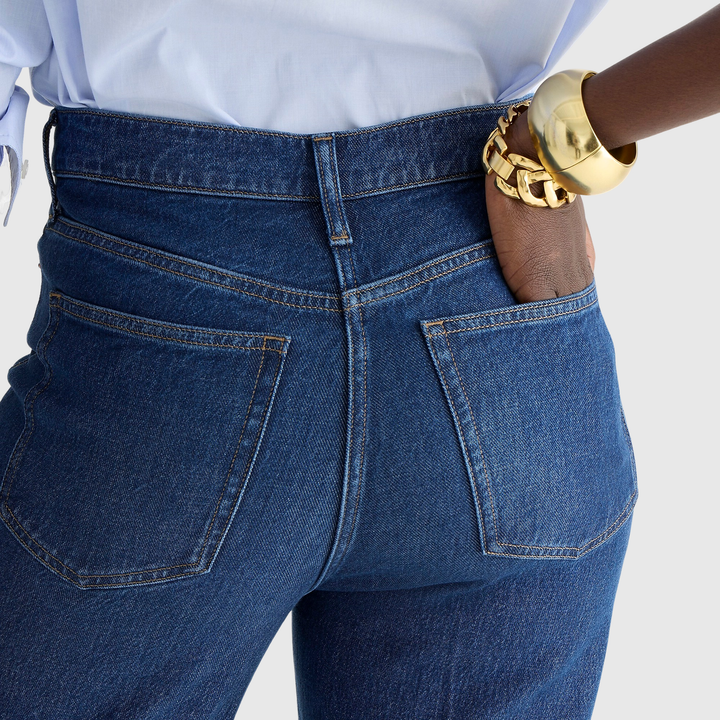 Pantaloni in denim a gamba larga e alta