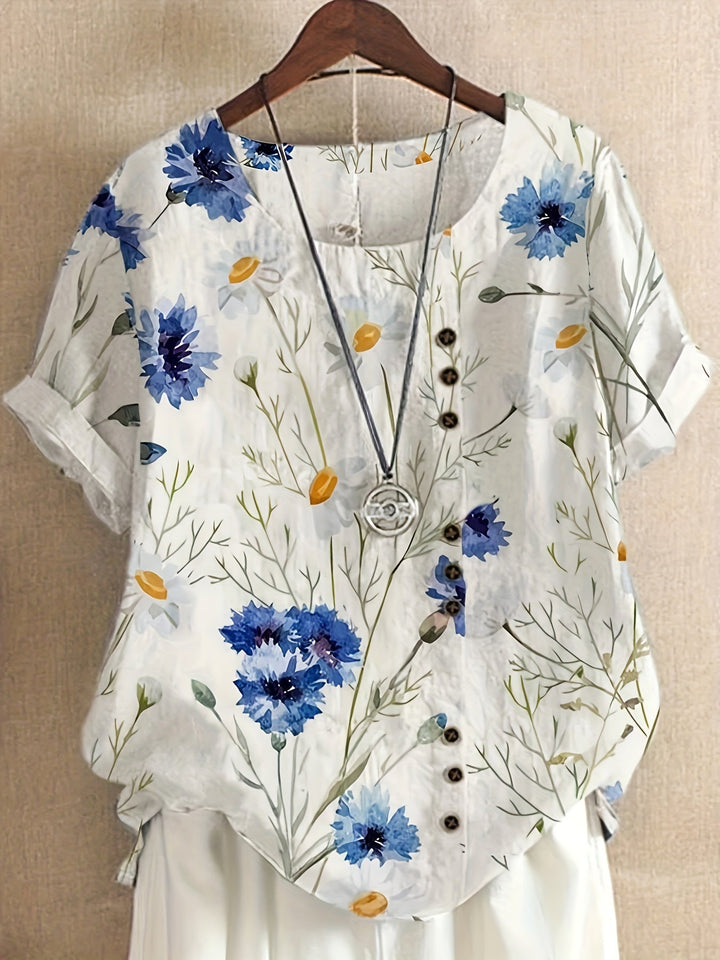Sienna – Blusa con Dettaglio di Bottoni Floreali