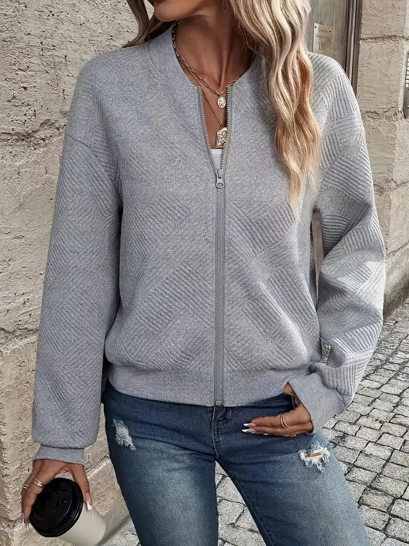 Cardigan Testurizzato con Zip per Donna e Maniche Lunghe con Orlo a Coste