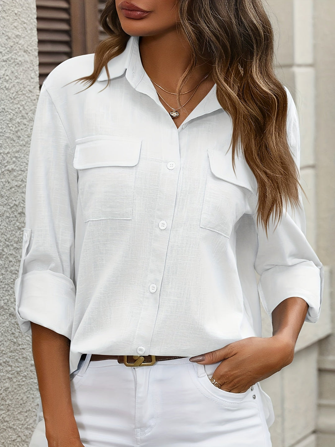 Athena - Camicia di Cotone con Tasche Frontali