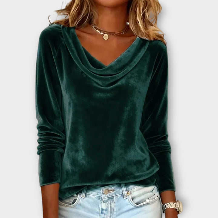 Top lungo con scollo drappeggiato in velluto